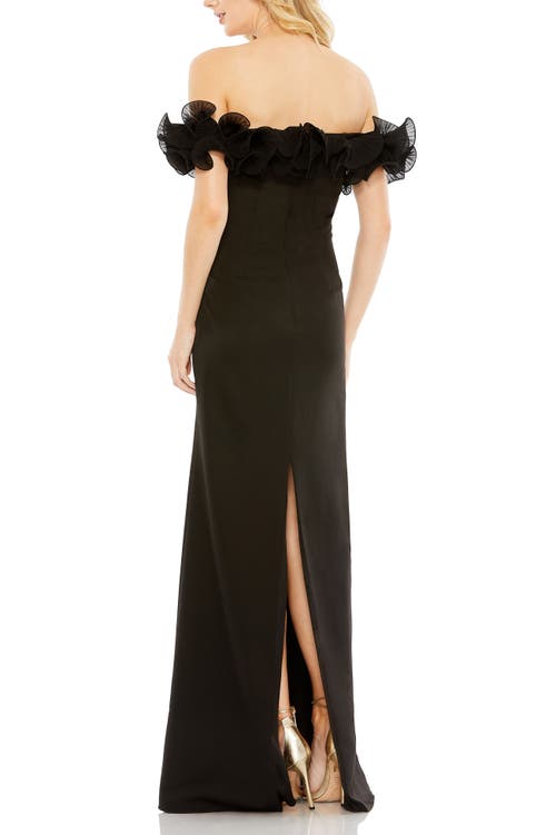 Mac Duggal Off The Shoulder Ruffle Detail Column Gown In Black