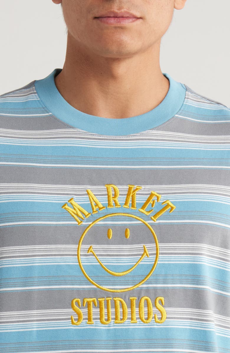 MARKET SMILEY<sup>®</sup> Lockup Embroidered Stripe Cotton T-Shirt, Alternate, color, Tranquil Blue