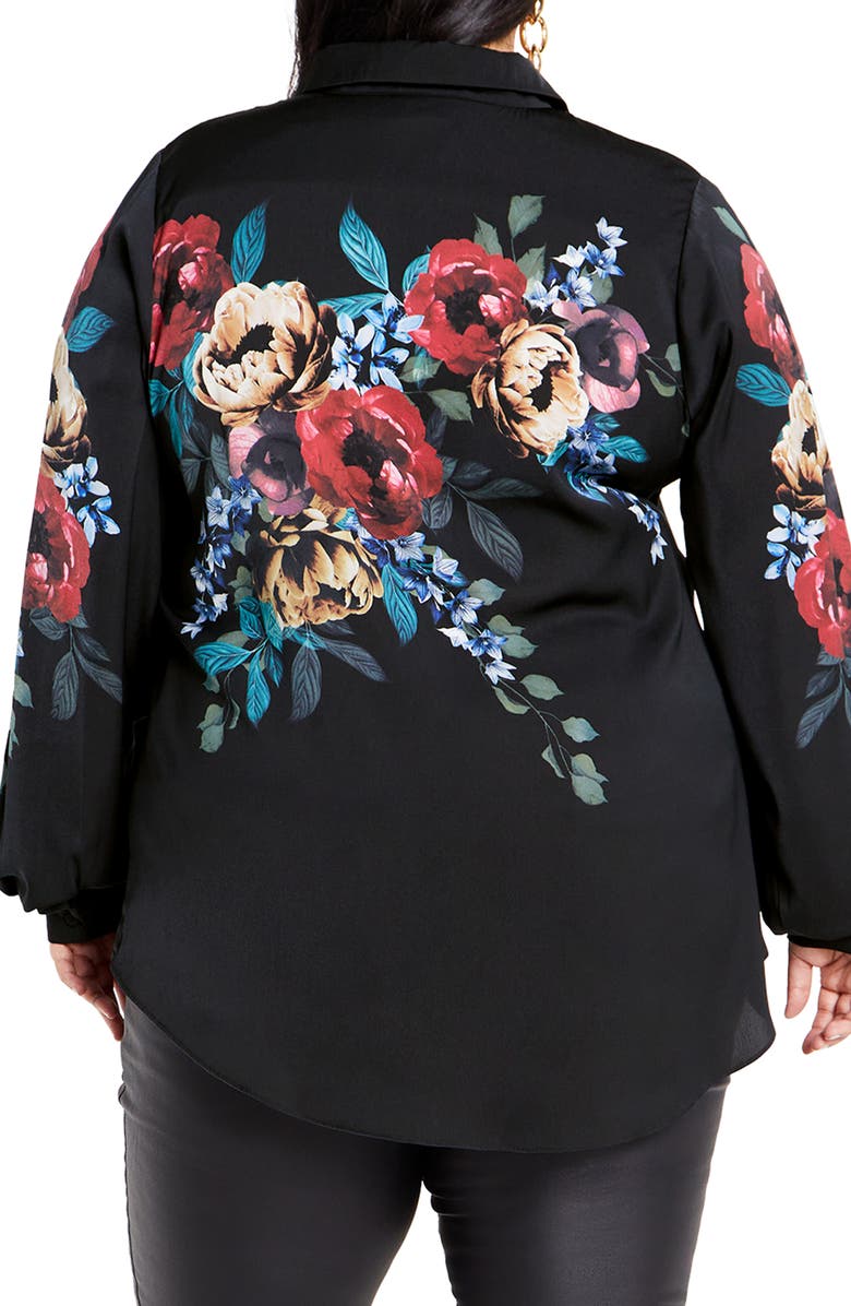City Chic Phoebe Print Shirt, Alternate, color, Dark Late Bloom