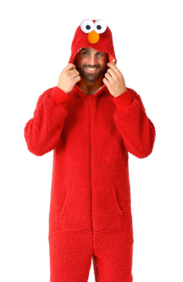 OppoSuits Sesame Street<sup>®</sup> Hooded Long Sleeve Fleece Jumpsuit, Alternate, color, Red