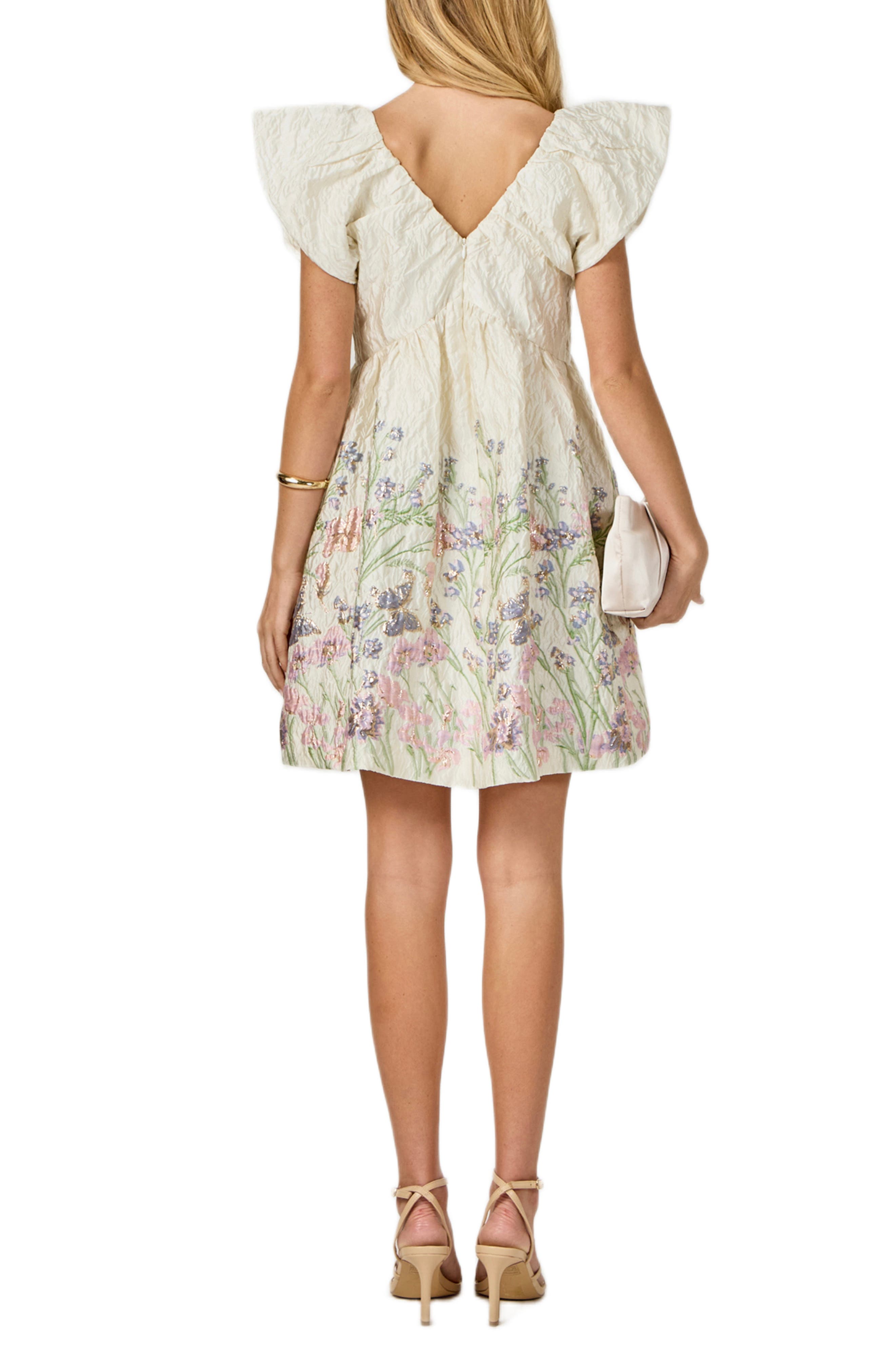 Metallic Floral Jacquard Minidress - image 2