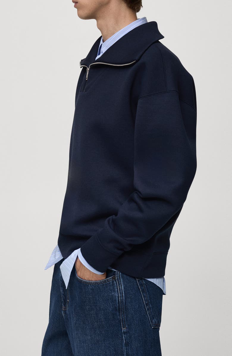 MANGO Relaxed Fit Half Zip Cotton Sweatshirt, Alternate, color,