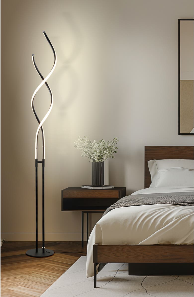 Brightech Embrace 60" LED Industrial 2-in-1 Table and Floor Lamp with Built-In Light Dimmer, Adjustable Height, Alternate, color, Classic Black