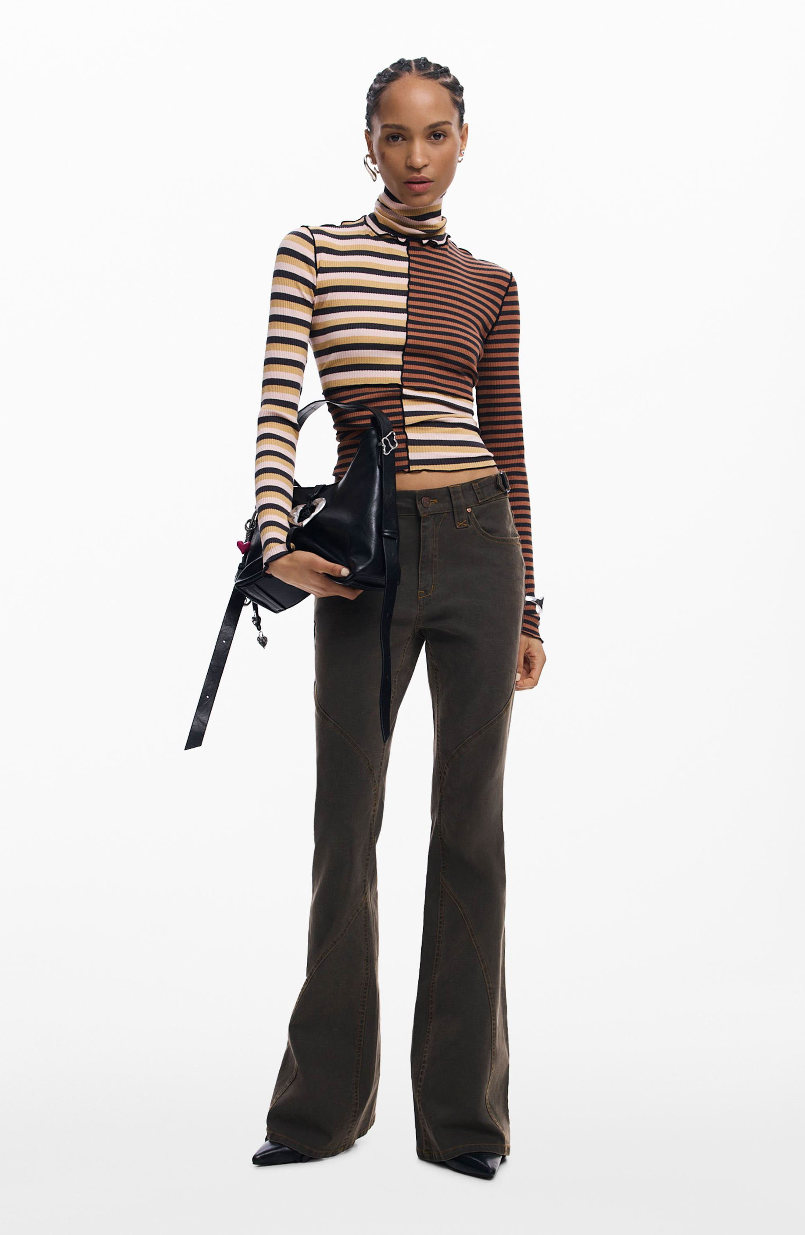 Colorblock Stripe Rib Turtleneck Top - image 2