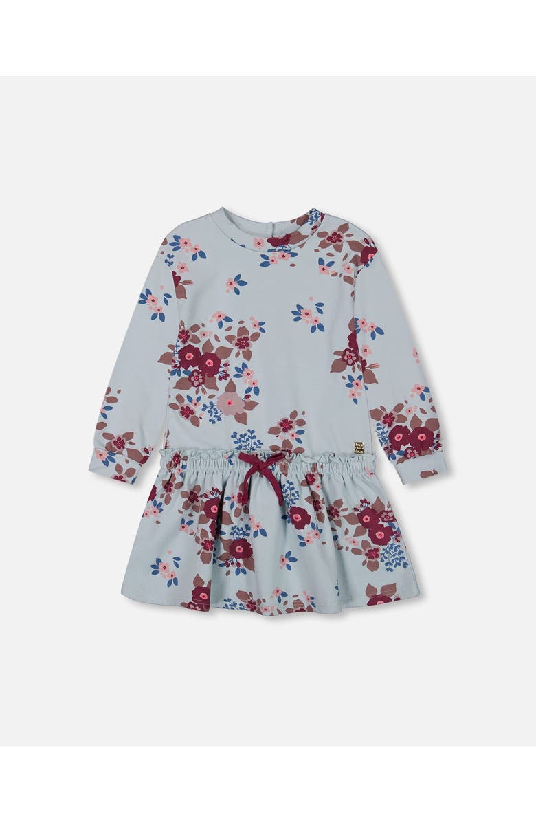 Deux par Deux Little Girl's Fleece Dress Light Blue Printed Big Flowers, Main, color,