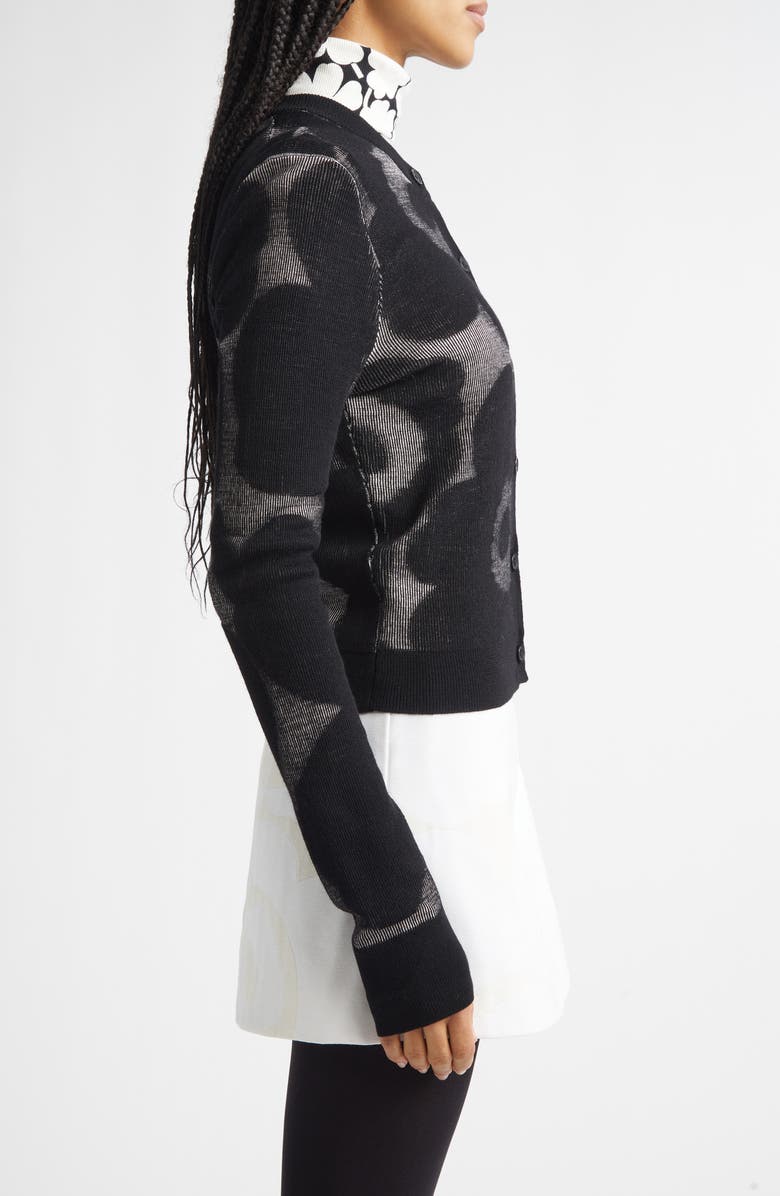 Marimekko Innoittaa Unikko Jacquard Rib Wool Blend Cardigan, Alternate, color, Black Light Pink