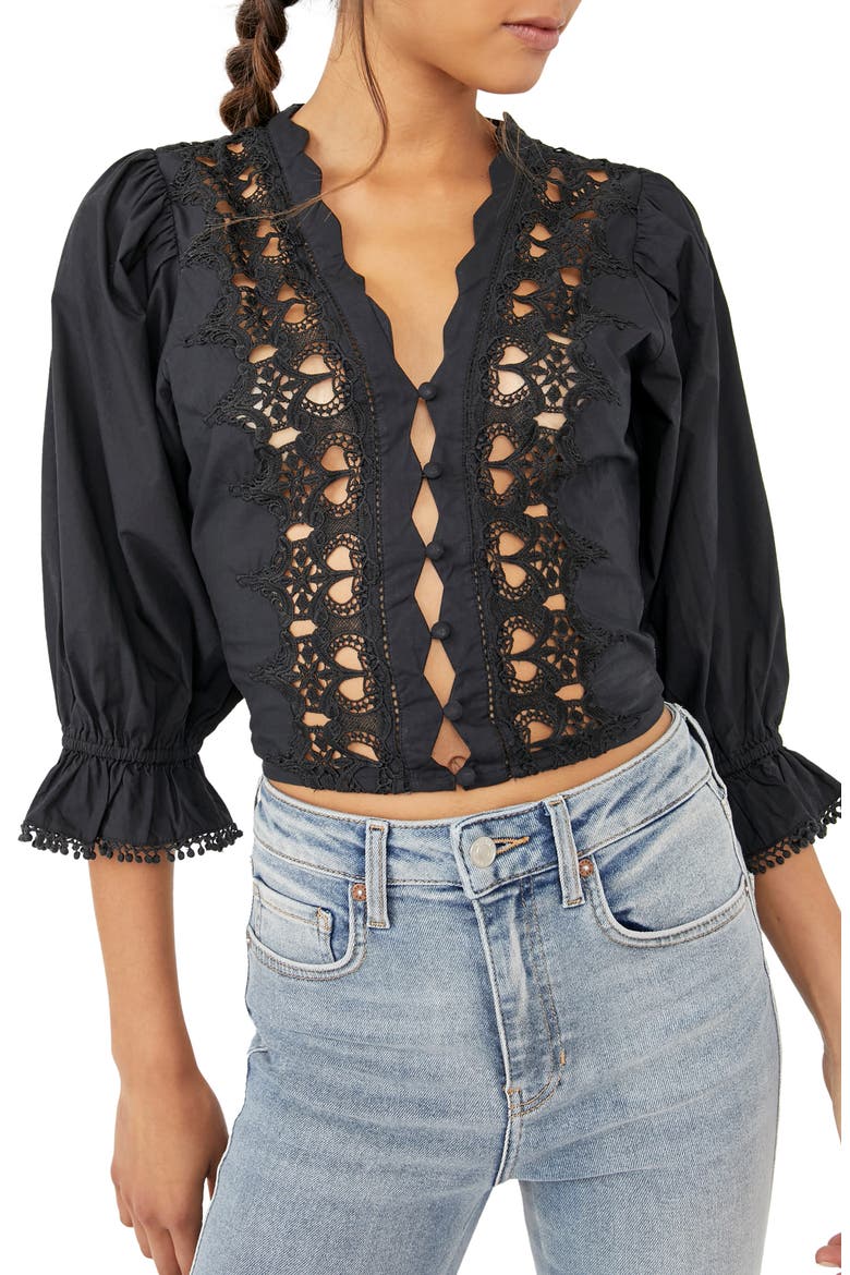 Louella Embroidered Blouse, Main, color, BLACK