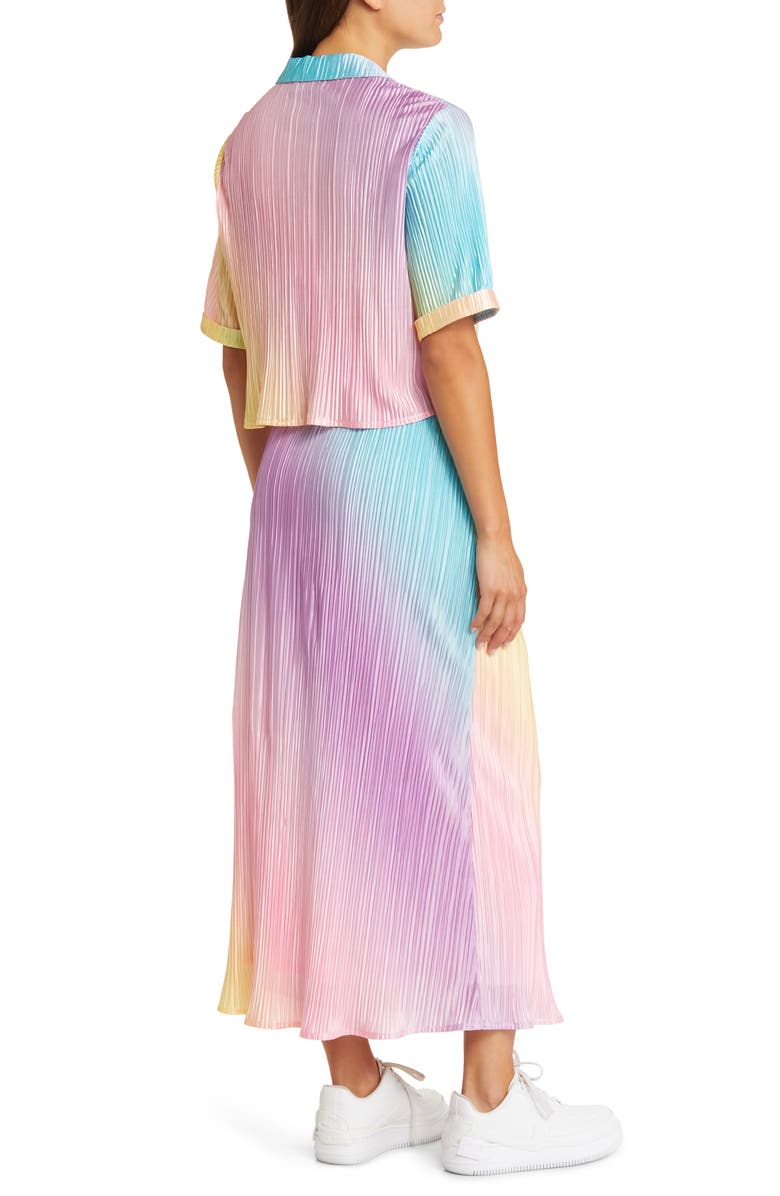 Dressed in Lala Est La Vie Rainbow Stripe Two-Piece Shirt & Skirt Set, Alternate, color, Rainbow Daydream