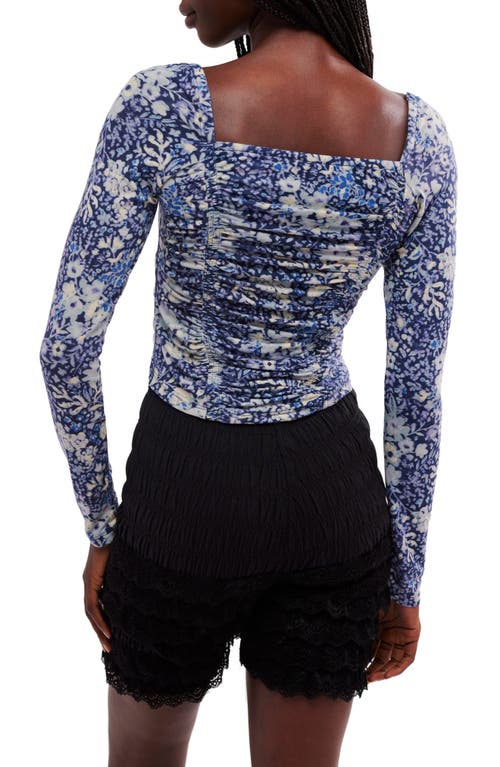 Free People Layer It On Me Ruched Crop Top In Blue Combo