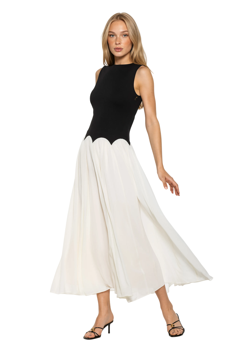 Emilia Crewneck Dropped Waist Dress, Alternate, color, Black/White