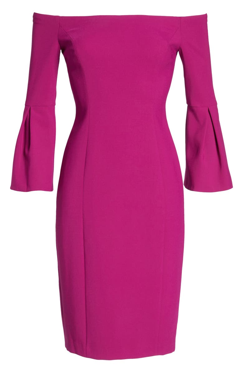 Vince Camuto Off the Shoulder Bell Sleeve Sheath Dress, Alternate, color, Orchid