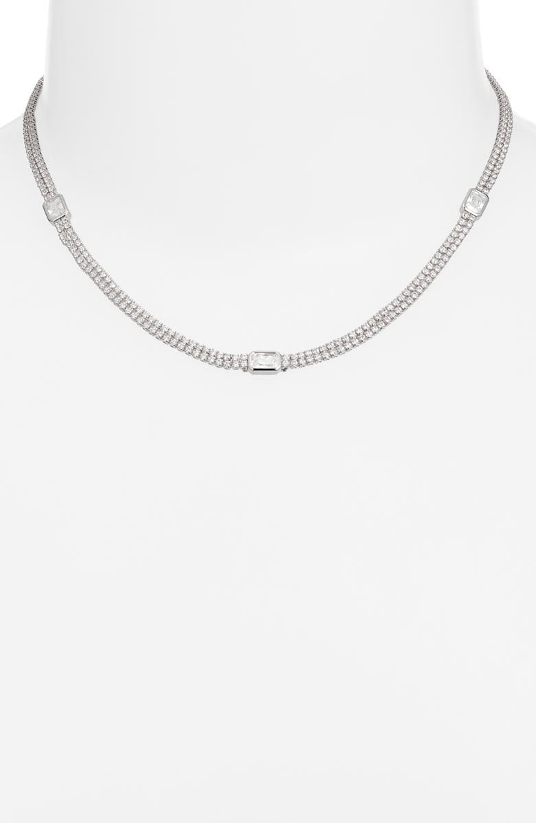 Nordstrom Accent Cubic Zirconia Tennis Necklace, Alternate, color, Clear- Silver