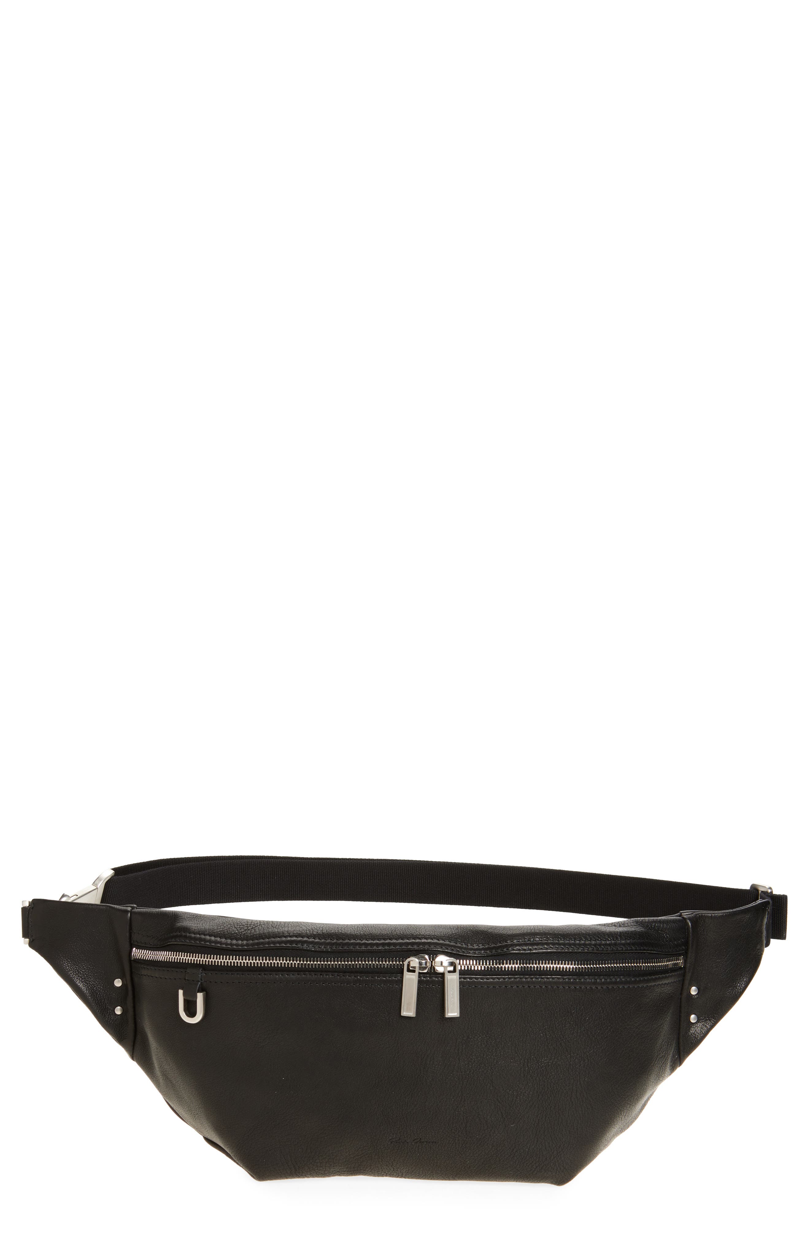 Rick Owens Geo Leather Belt Bag, Main, color, Black