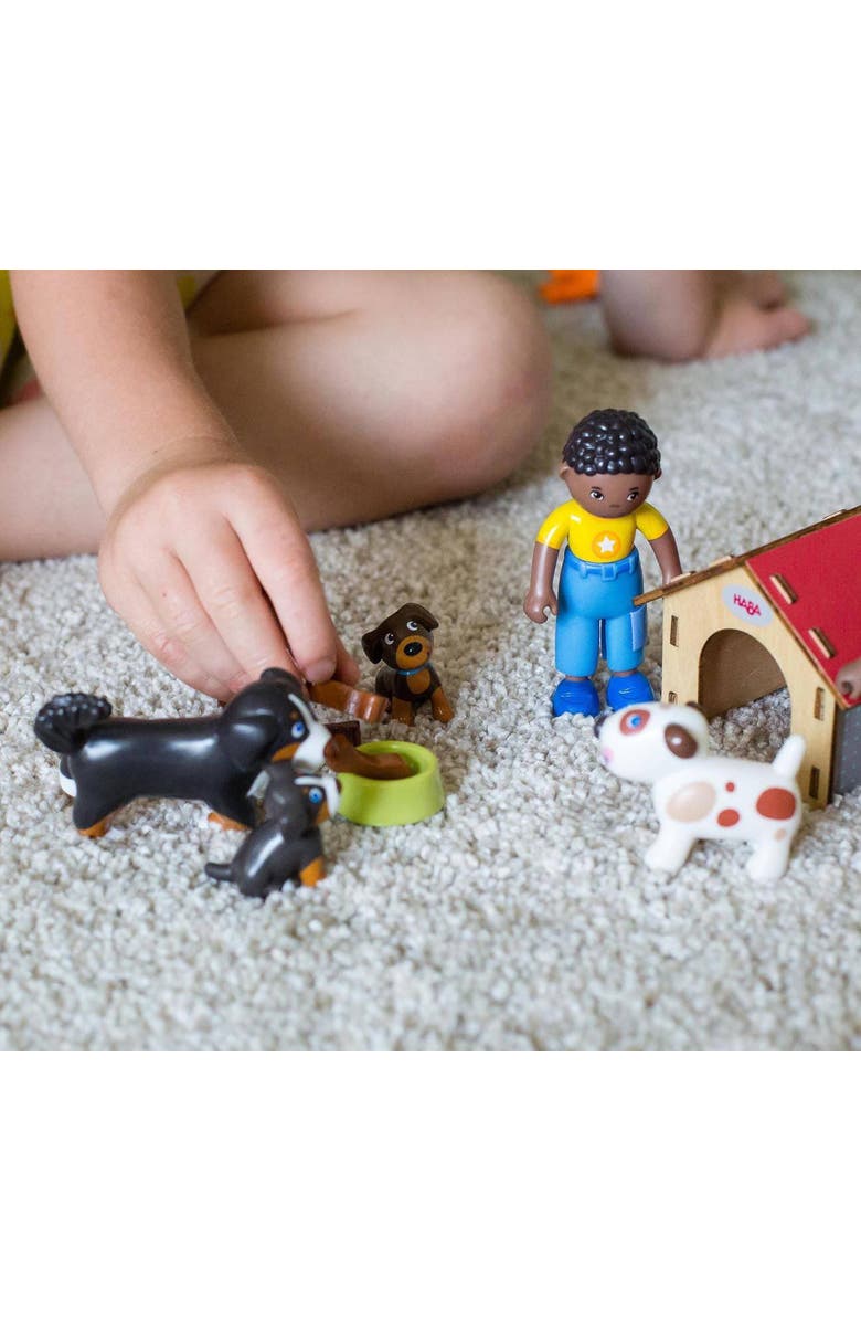 HABA Little Friends Dog Lucky - Pet Toy Figure with Doghouse & Wooden Bones, Alternate, color, Multi