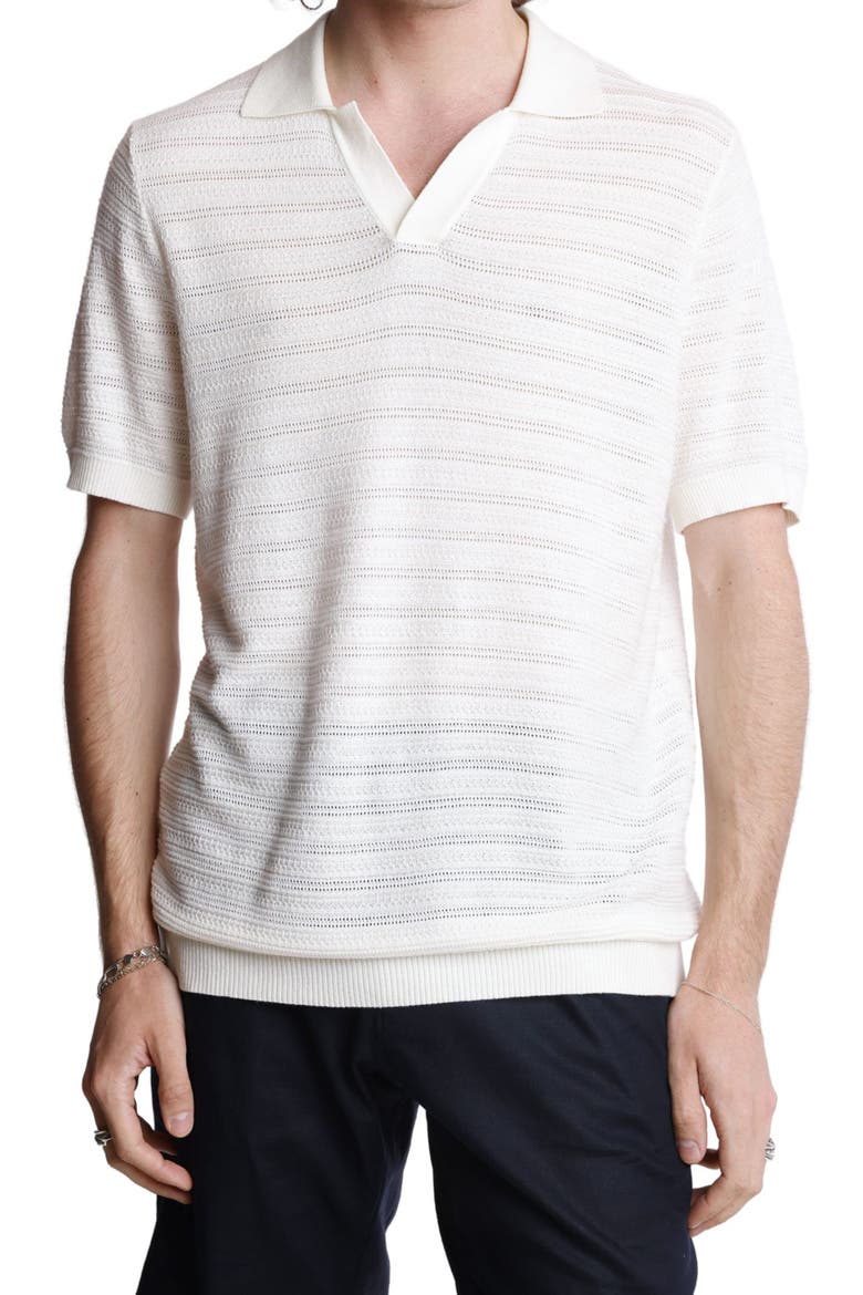 Open Knit Johnny Collar Polo, Main, color, CREAM & WHITE