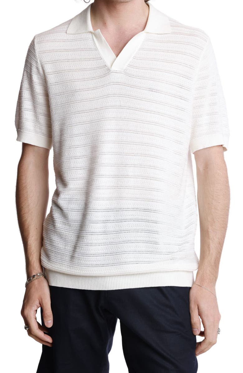 PAISLEY & GRAY Open Knit Johnny Collar Polo, Main, color, Cream & White