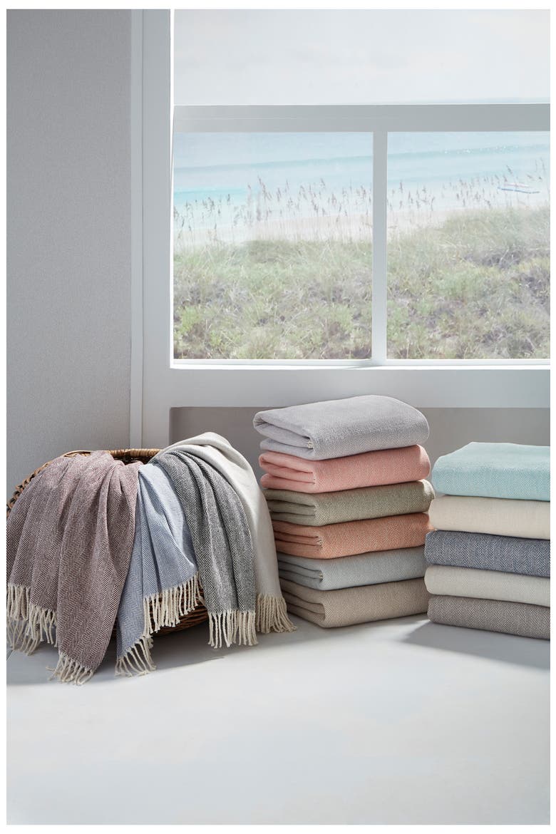 Celine Fringed Herringbone Cotton Throw, Alternate, color, SILVERSAGE