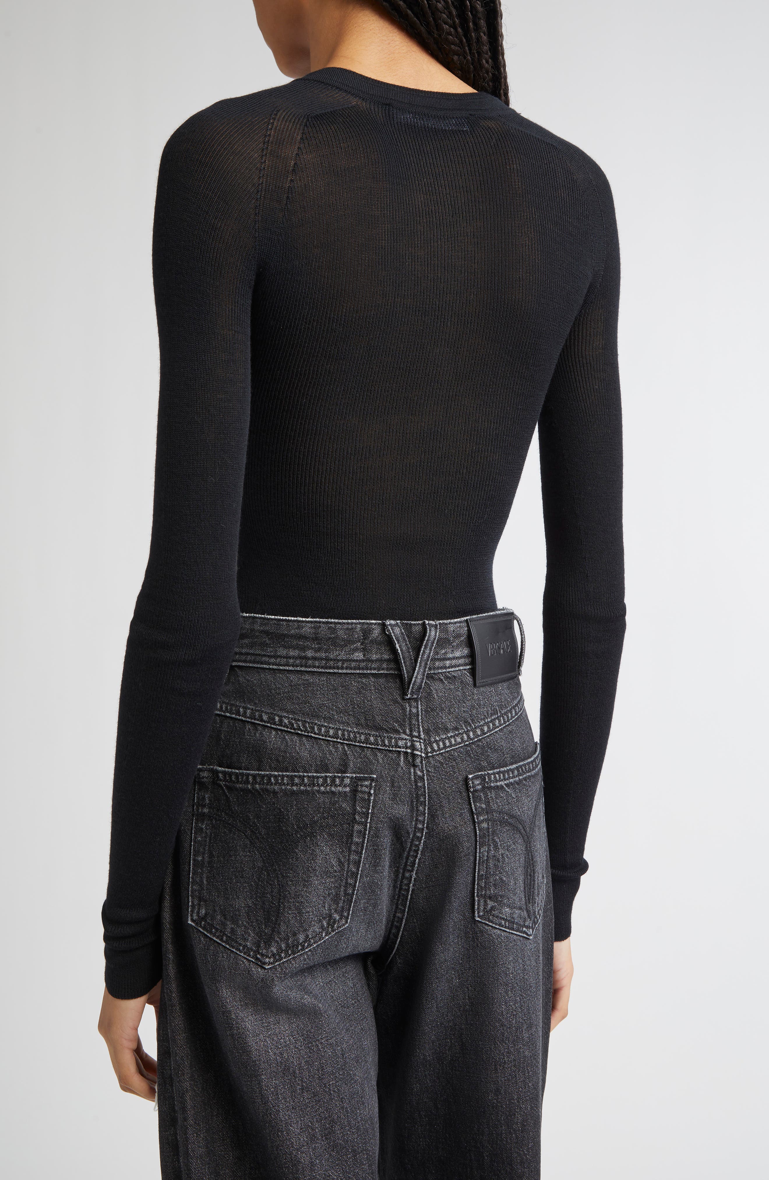 Seamless Virgin Merino Wool Blend Rib Henley Sweater - image 2