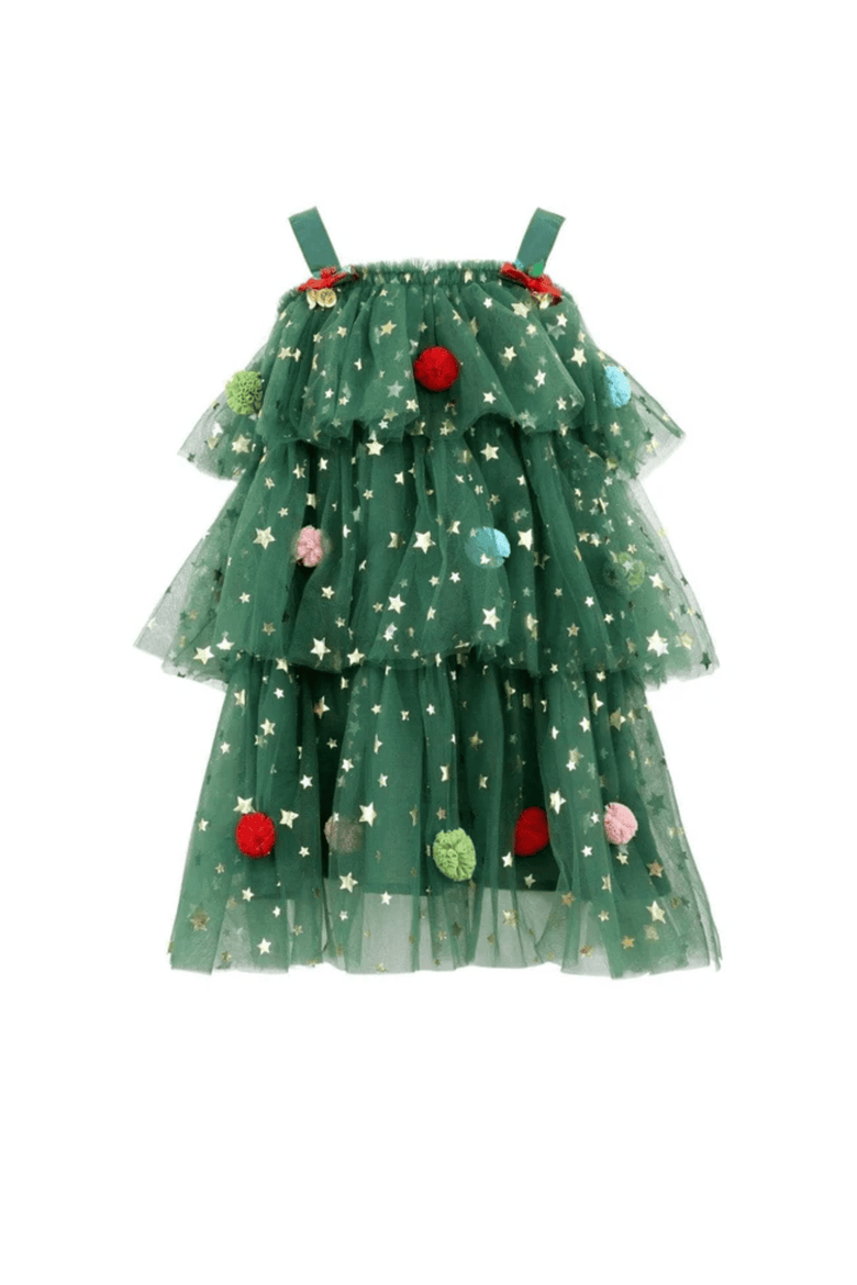 Christmas Starry Tulle Dress, Main, color, Green