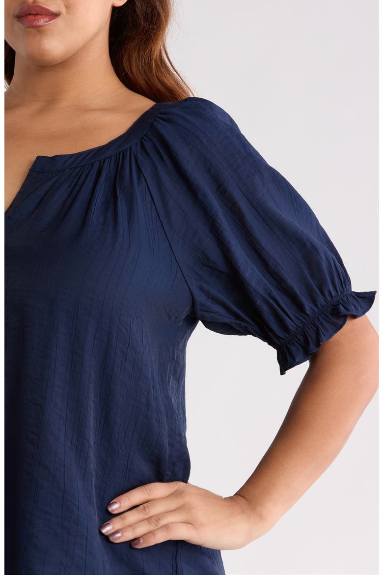 Crinkled Puff Sleeve Top, Alternate, color, NAVY