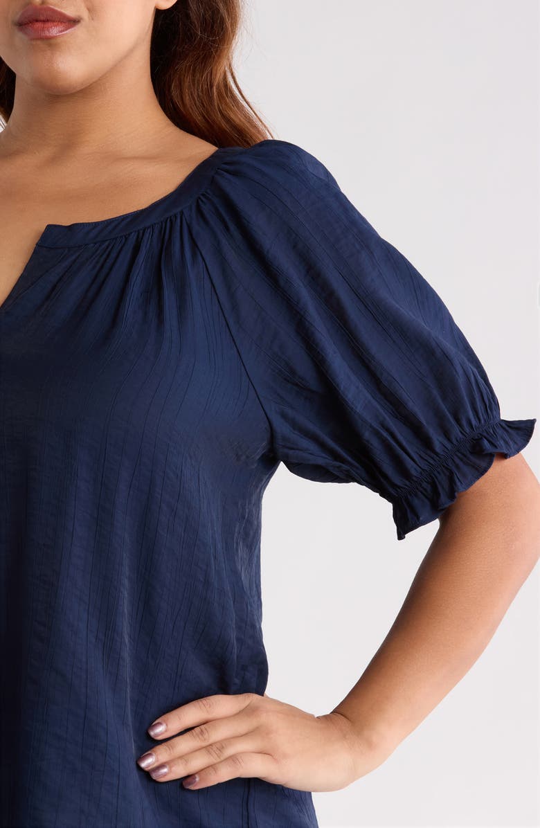 Liverpool Los Angeles Crinkled Puff Sleeve Top, Alternate, color, Navy