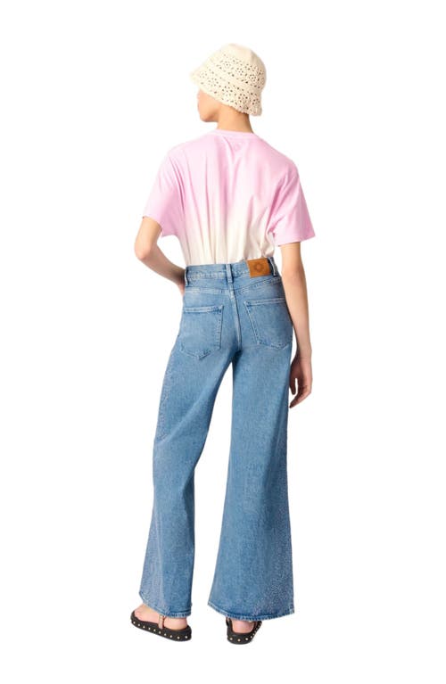 Maje Womens Bleus Leaf-embroidered Wide-leg Stretch-denim Jeans In Blue