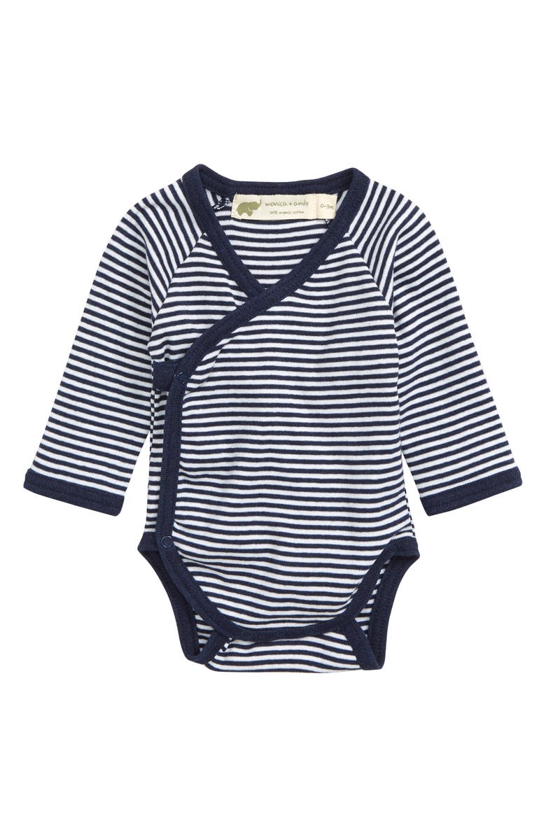 Monica + Andy Lucky Stripe Organic Cotton Wrap Bodysuit, Main, color,