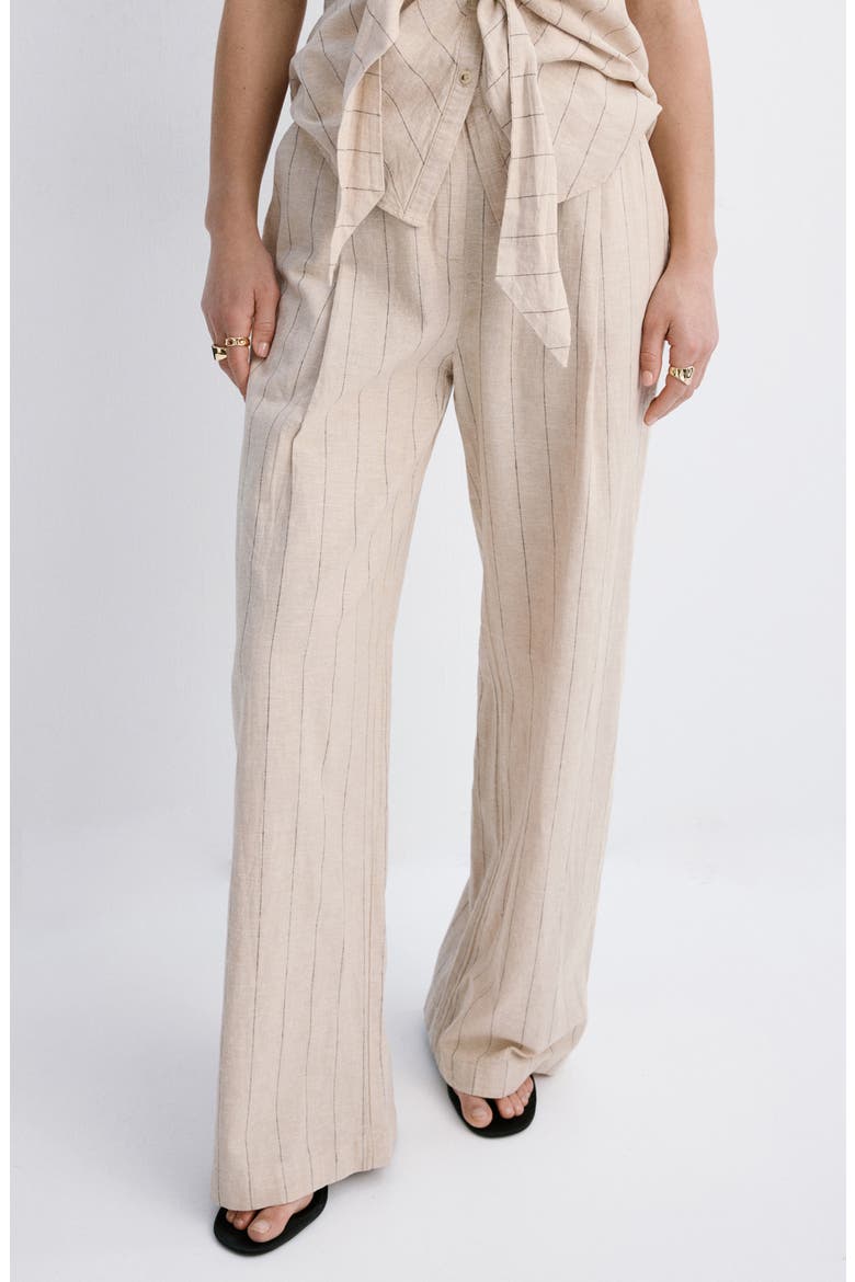 Pinstripe Wide Leg Linen & Cotton Pants, Main, color, BROWN