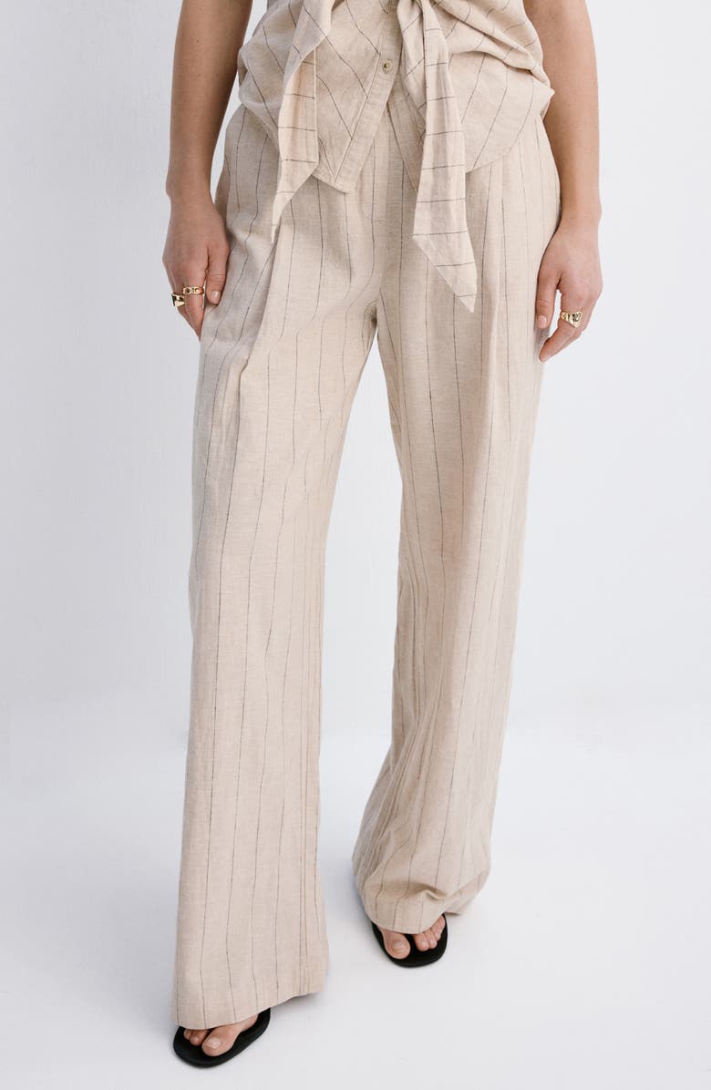 MANGO Pinstripe Wide Leg Linen & Cotton Pants, Main, color,
