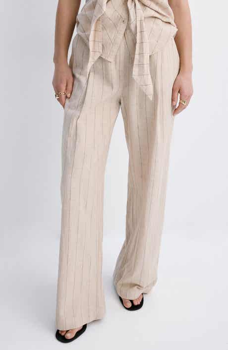 Pinstripe Wide Leg Linen & Cotton Pants