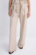 MANGO Pinstripe Wide Leg Linen & Cotton Pants