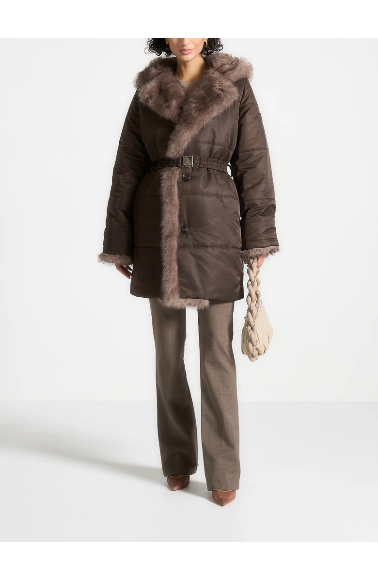 Manière De Voir Alima Fur Longline Belted Coat, Main, color, Brown