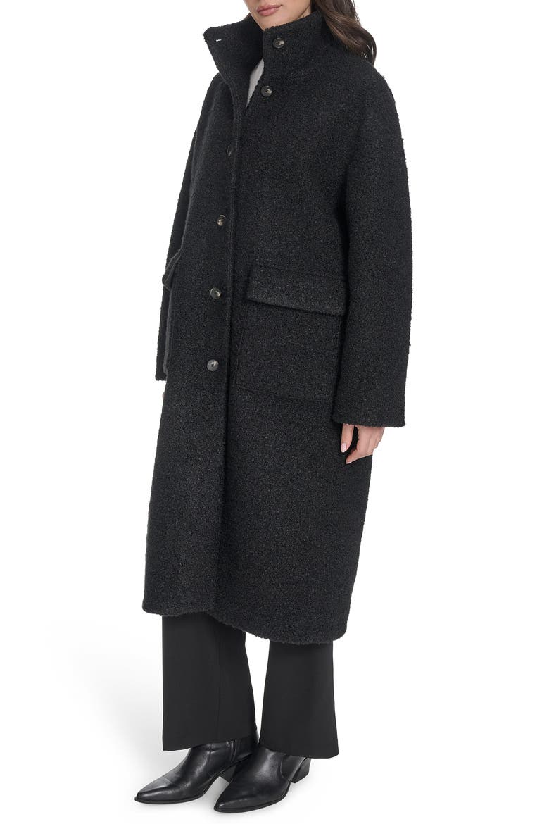 Bouclé Longline Cocoon Car Coat, Alternate, color, BLACK