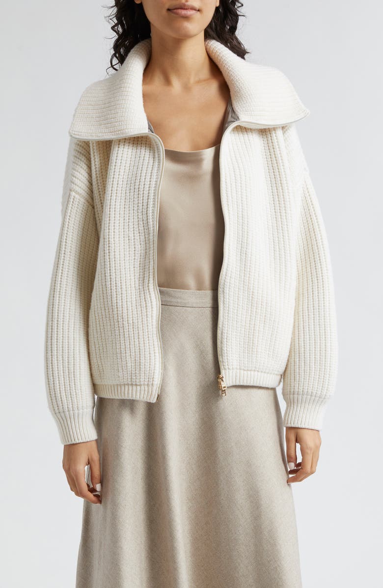 Herno Rib Wool Sweater Knit Bomber Jacket, Main, color, 