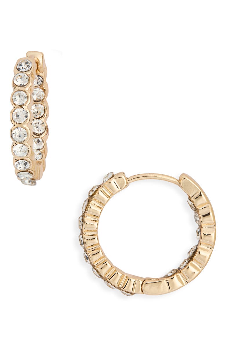 NORDSTROM RACK Pavé Crystal Hoop Earrings, Main, color, Clear- Gold