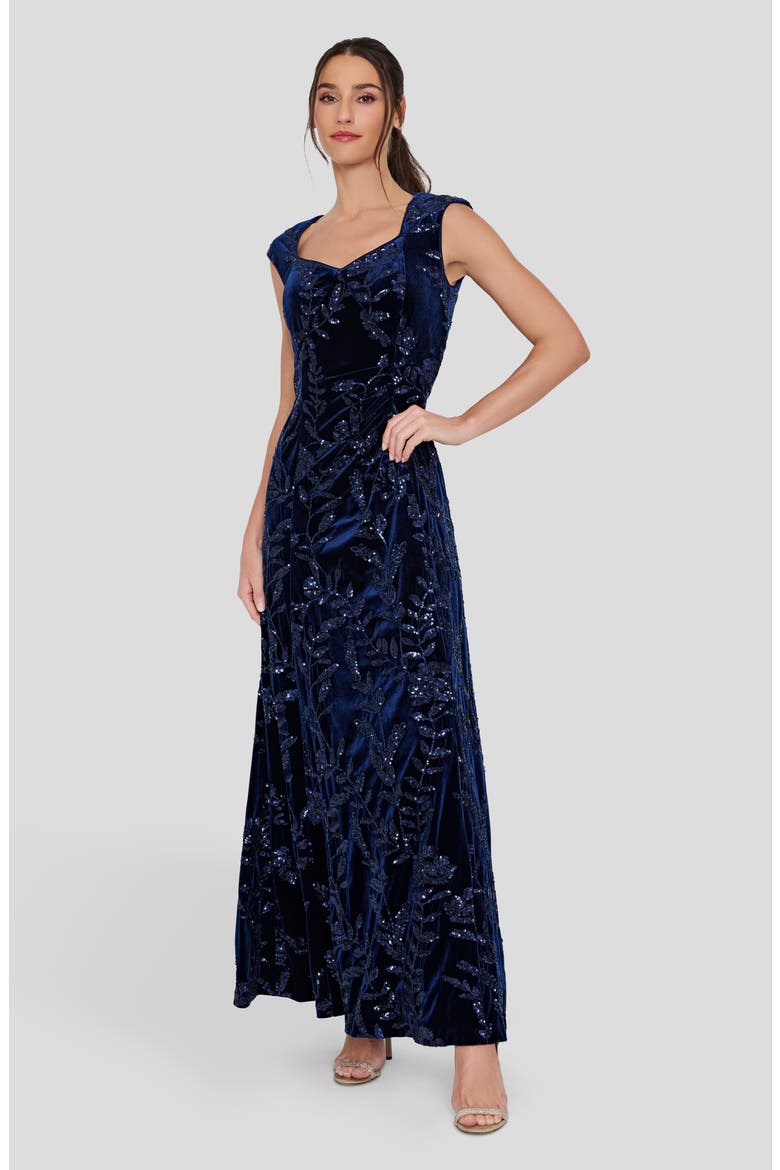 Sequin Velvet Gown, Alternate, color, NAVY
