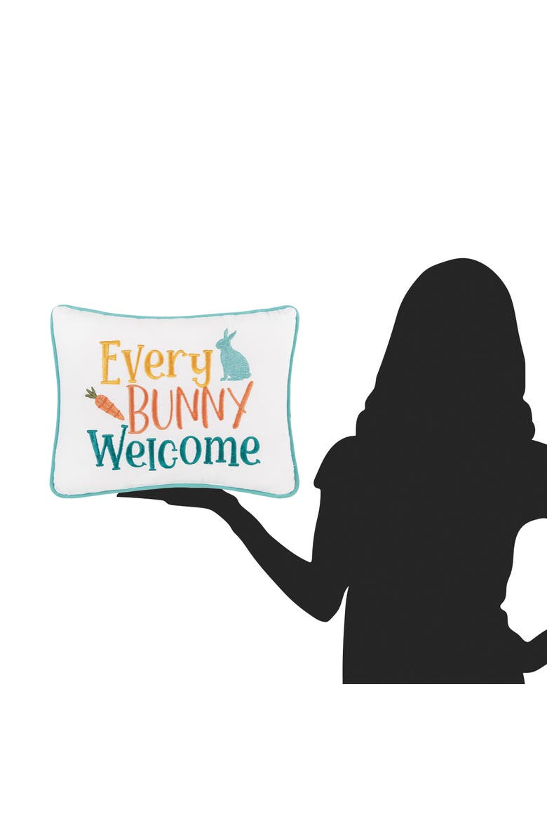 "Every Bunny Welcome" Easter Cotton Blend Mini Accent Pillow 9" x 12", Alternate, color, White