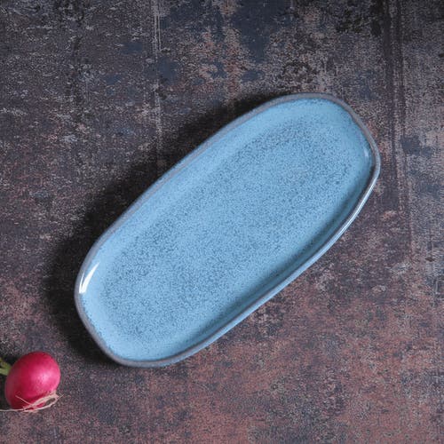 Porto Brasil Shallow Organic Oval Platter Small Set Of 4 In Blue