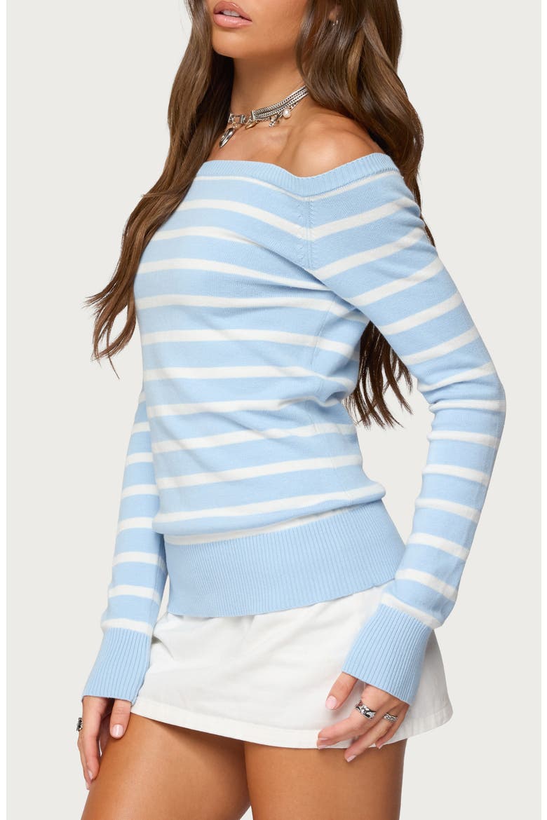 Lori Stripe Off the Shoulder Sweater, Alternate, color, LIGHT-BLUE