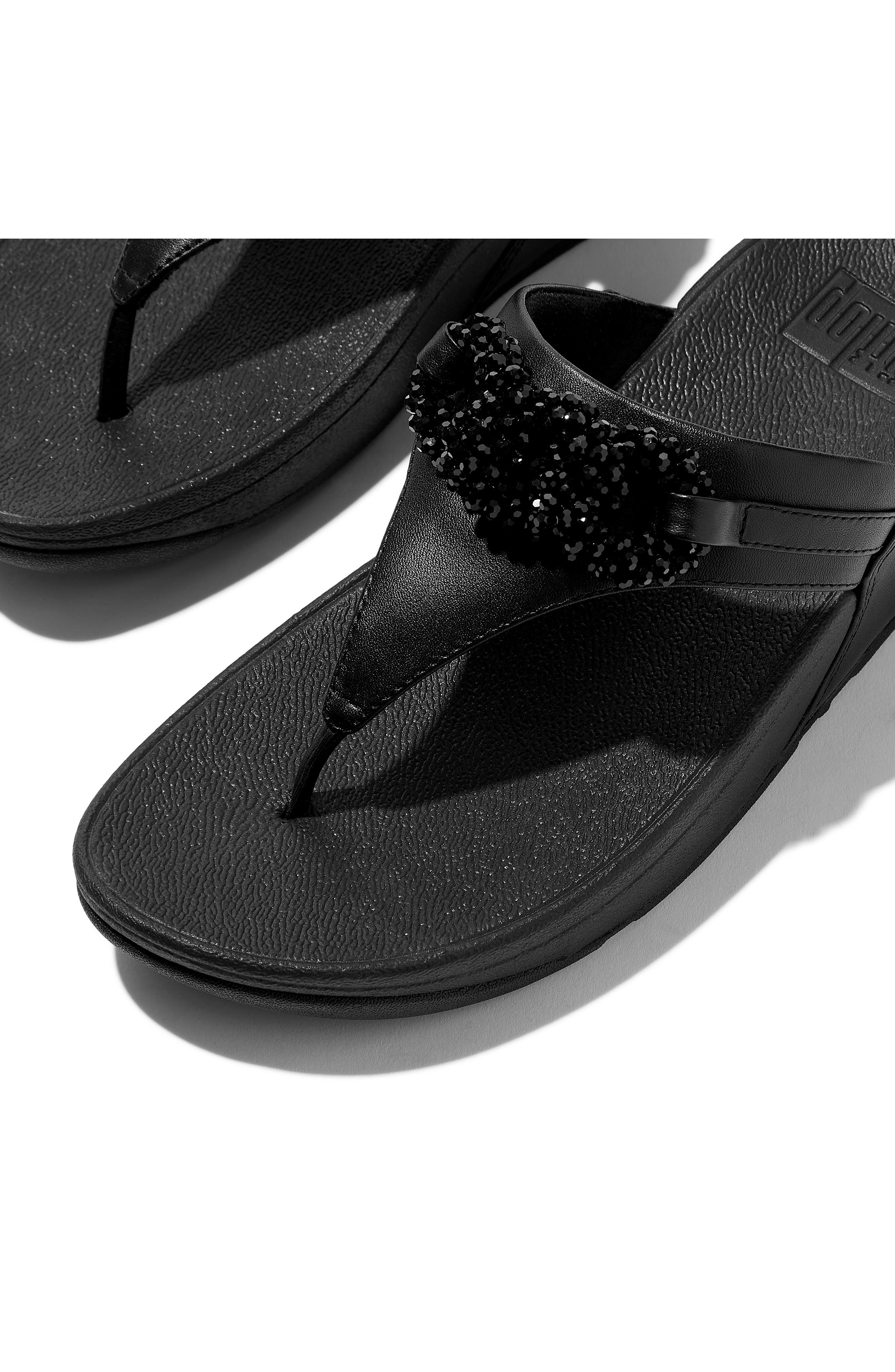 FitFlop Lulu Beaded-Chain Sandal, Alternate, color, Black