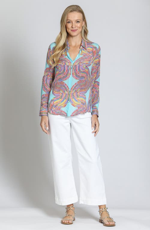 Apny Print Button-up Shirt In Aqua Multi