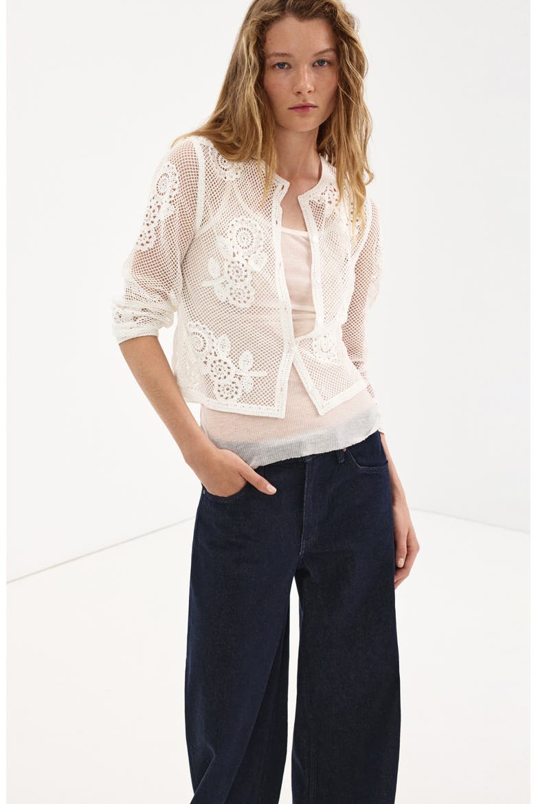 Floral Crocheted Cardigan, Alternate, color, WHITE