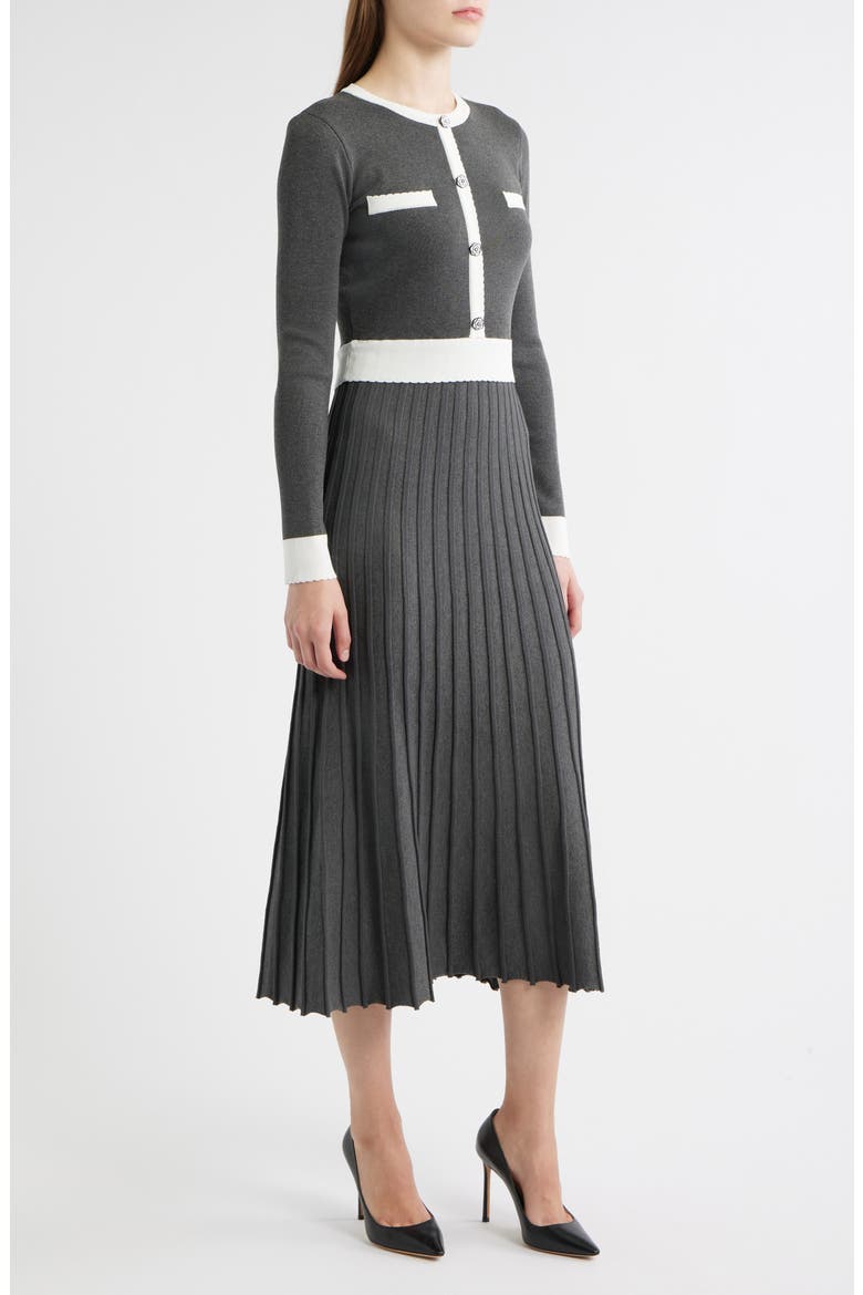 Long Sleeve A-Line Sweater Dress, Alternate, color, CHARCOAL/ WHITE