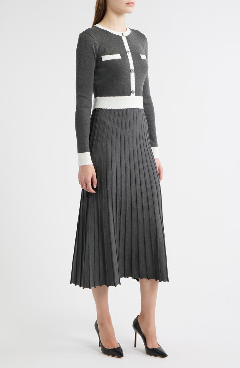 ZOE AND CLAIRE Long Sleeve A-Line Sweater Dress, Alternate, color, Charcoal/ White