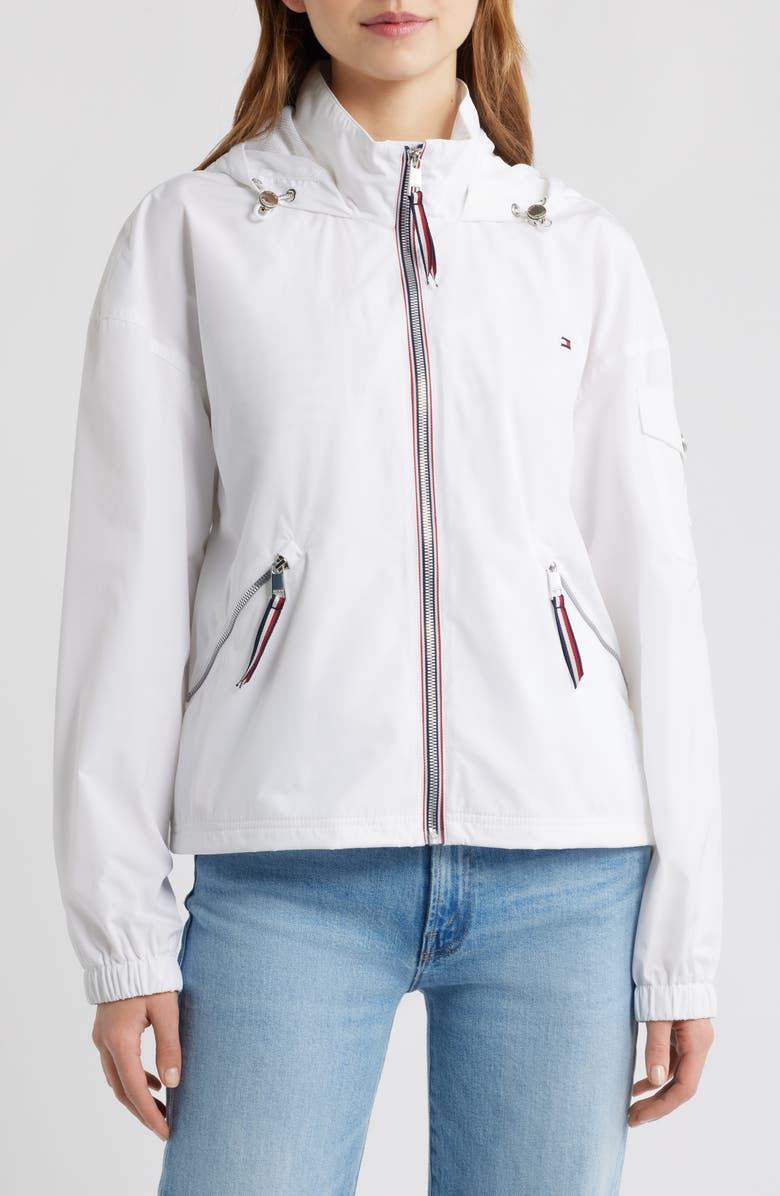 Tommy Hilfiger Hooded Windbreaker Jacket, Alternate, color, White