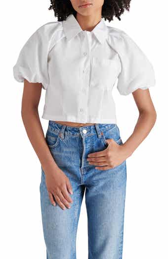 Steve Madden Reece Puff Sleeve Crop Poplin Shirt