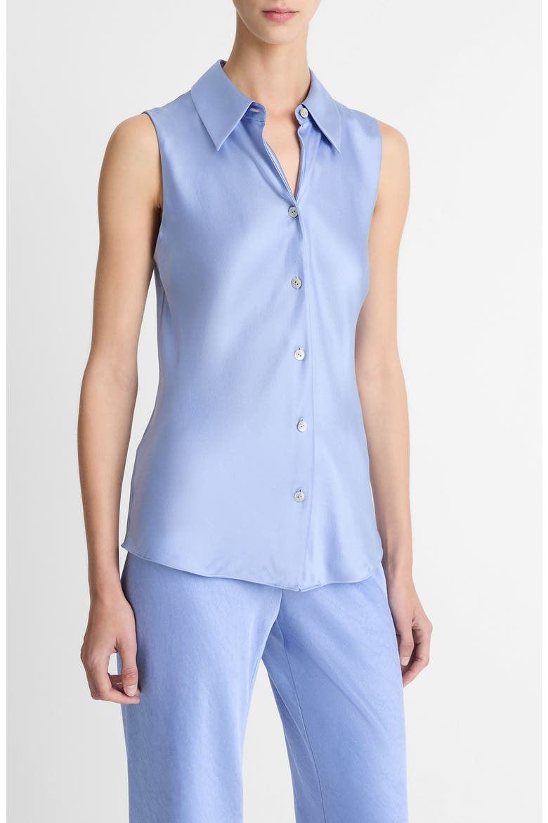 Silk Button-Up Blouse, Main, color, PACIFIC OPAL