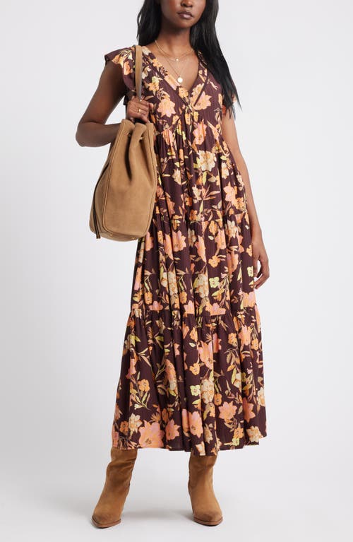 Treasure & Bond Crinkle Finish Flutter Sleeve Maxi Dress In Burgundy