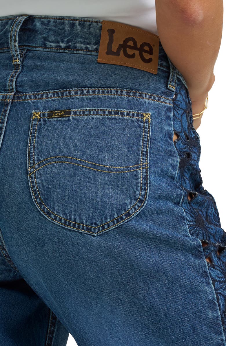 Lee Rider<sup>™</sup> Embroidered Raw Hem Low Slung Barrel Jeans, Alternate, color, Blue Royalty