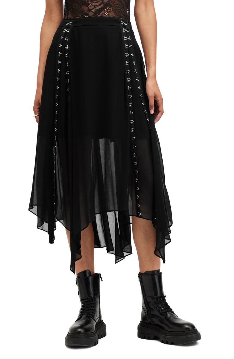 AllSaints Luna Handkerchief Skirt, Main, color, Black